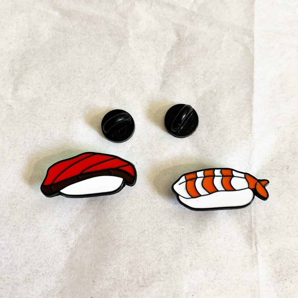 3/$15 New Foodie Sashimi Sushi 🍣 Tuna and Shrimp Rolls 2 Enamel Pin Set 1”